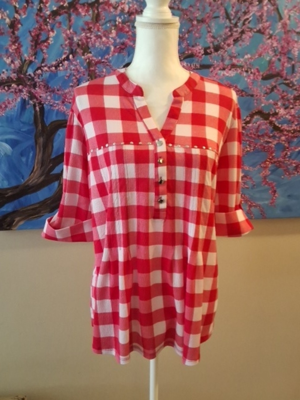 Cocomo Red and White Checked Henley Tunic